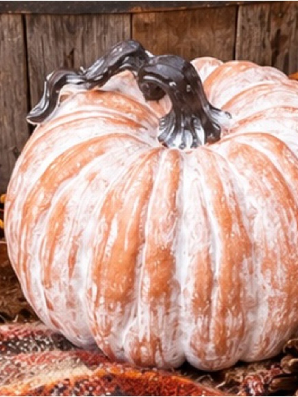 Rustic Whitewashed Orange Decorative Pumpkin with Dark Stem - Home Accents